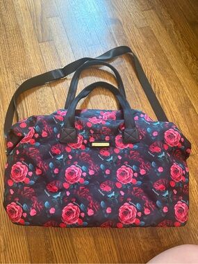 Juicy Couture Black Travel Bag with Pink Rose Print